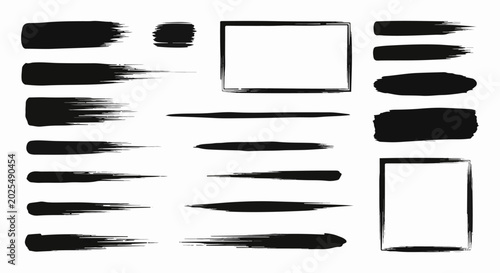 A collection of black brush stroke graphic elements and frames