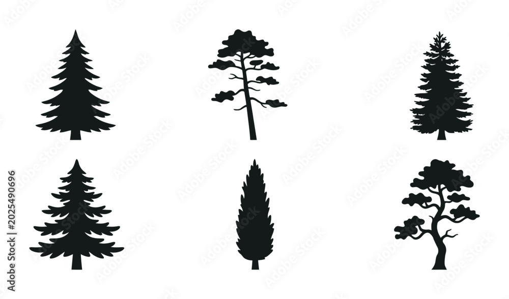Fototapeta premium Minimalist Black Tree Silhouette Set for Nature Design