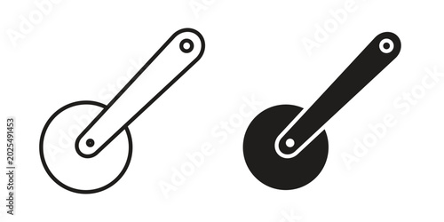Schilderij op canvas Pizza Slicer icon in black stroke eps vector graphic
