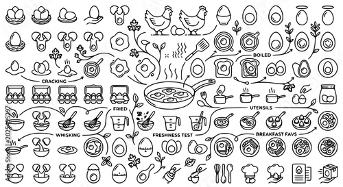 Obraz na plátně Creative egg cooking vector icon set with fried boiled and raw egg illustrations