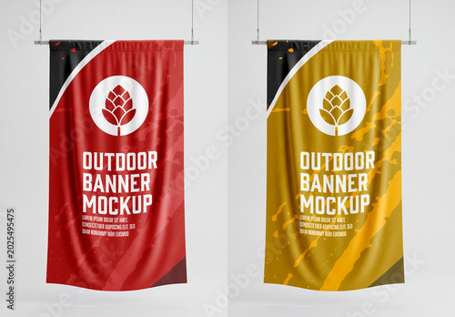 Hanging fabric banner mockup with soft folds minimal style