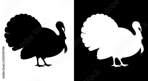 Minimalist turkey bird silhouette icon set for thanksgiving festival design and harvest celebration graphic elements