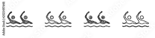 Quadro su tela Sketch black and white synchronized swimming icon design set