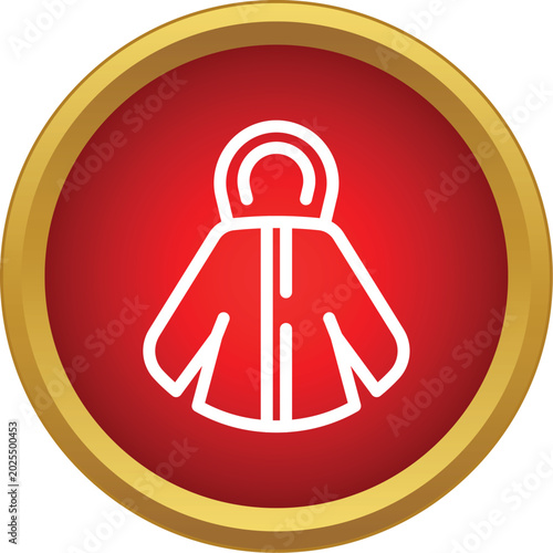 Winter jacket clothing icon on a gold framed red circle background
