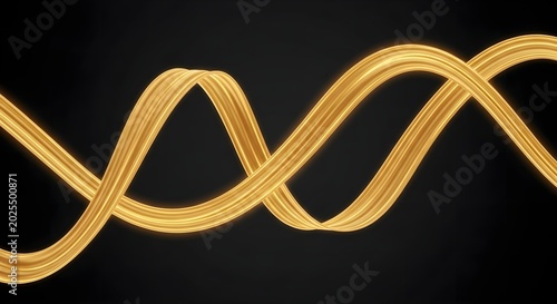 Abstract golden wave ribbon isolated on black background