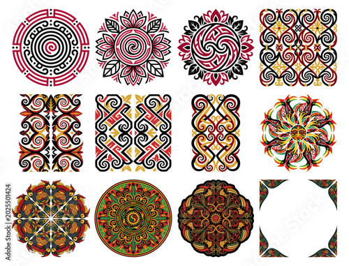 Photos Ethnic Dayak Tribal Pattern and Mandala Ornament Motif