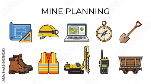 Photos Mine Planning Equipment and Safety Symbols for Mining Operations