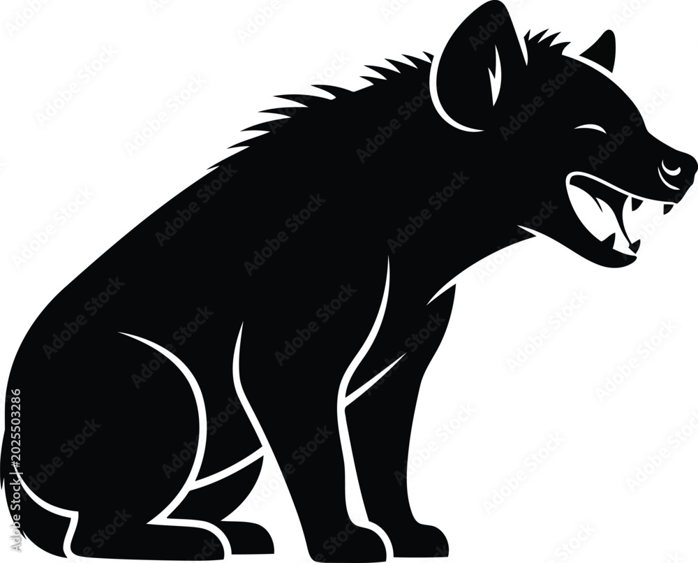 Fototapeta premium Black wolf sitting and snarling