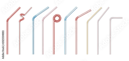Slika na platnu Drinking straws collection vector illustration featuring various colorful plastic bendy tube shapes isolated