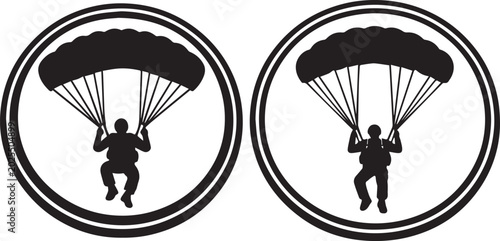 Black icons of parachuters in circles Vector