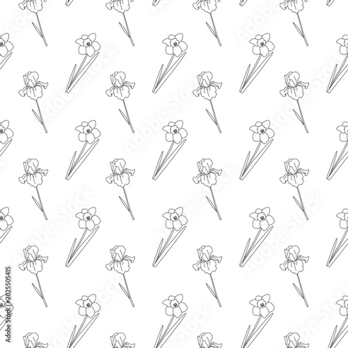 Tableau sur toile Seamless floral pattern with daffodil and iris line art, alternating blossoms an