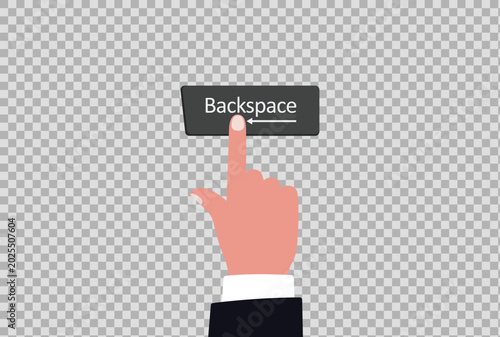 Foto Hand pressing backspace key button concept of erasing mistakes, undoing errors,