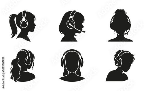 Minimalist Black Headphone Silhouettes for Customer Service Icons