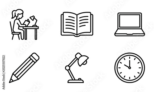 Minimalist Line Art Study Icons Set for Education Learning Design