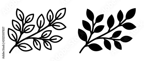Minimalist Black White Leaf Branch Icon Set for Botanical Design Elements