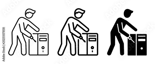 Minimalist Computer Repair Icon Set for Technology Service Design