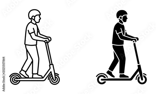 Minimalist Electric Scooter Rider Set for Urban Commuting Transportation