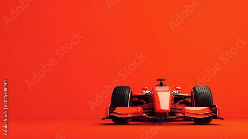 Minimal red Formula race car on a bold red background with large copy space.