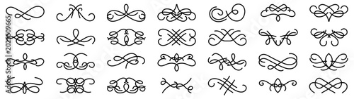 Decorative flourish collection in black. Set of ornamental swirl, divider and vintage calligraphic elements