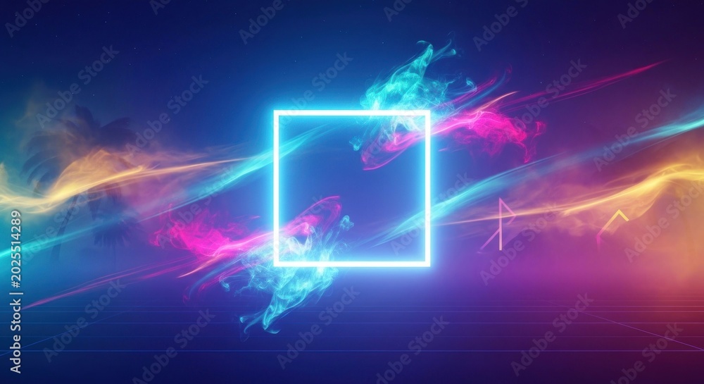 Fototapeta premium Abstract Neon Square Frame with Energetic Light Streaks.