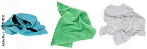 Canvastavla Three crumpled towels: blue, green, and white, isolated on transparent backgroun