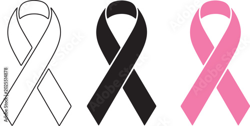 Outline black and pink ribbon icons vector illustration