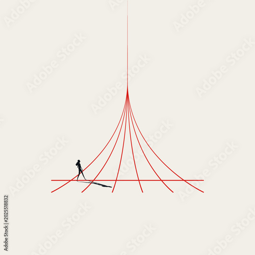 Fotografie Silhouette of a businesswoman walking along converging red track lines pointing upward