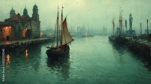 Venice Canal Scene - A Serene View of Sailboats and Architecture.