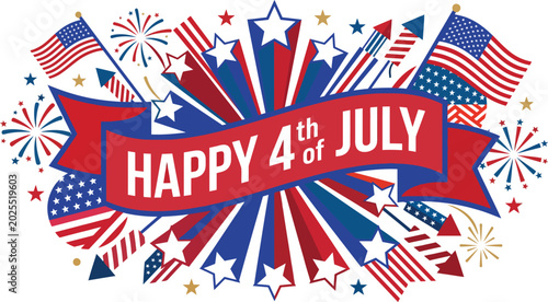 Happy fourth july celebration fireworks banner vector