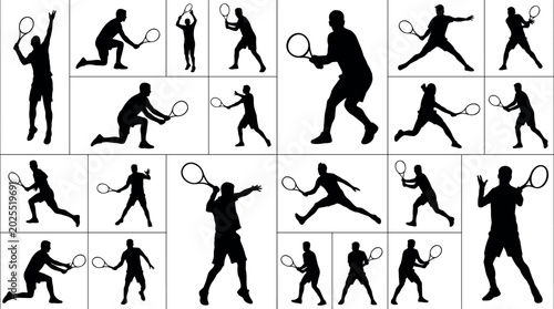 Foto Tennis Player Silhouette Collection Set with Various Action Poses and Sports Mov