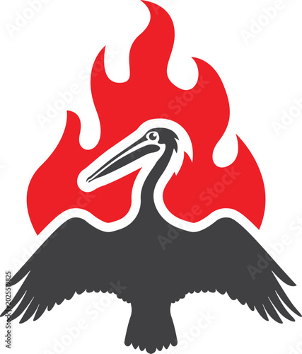 stork with flames icon logo vector illustration