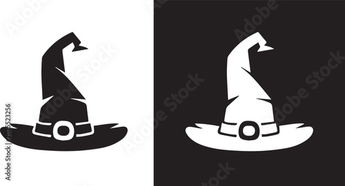 Fotografia Black witch hat icon vector graphic. illustration