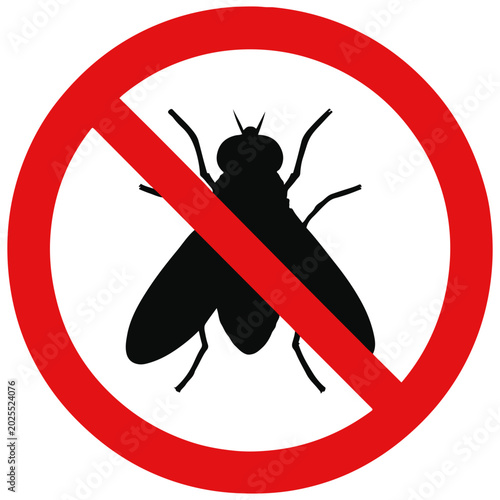 Foto No fly sign, red circle with black fly silhouette prohibition symbol
