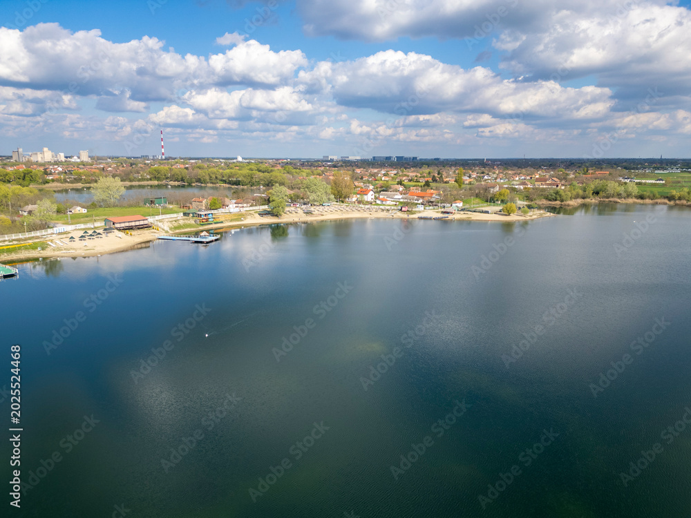 Fototapeta premium Zrenjanin peskara lake shore landscape from above