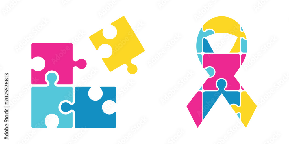 Fototapeta premium Icon set about persons with autism diagnosis. World autism awareness day. autism puzzle piece.