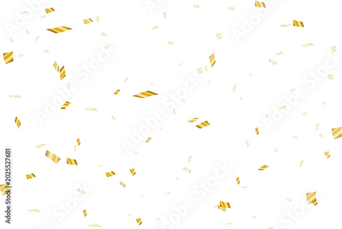 Golden glitter serpentine PNG isolated on transparent background with falling shiny confetti ribbons, realistic festive decoration for luxury birthday celebration and party design