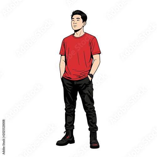 Young Man Standing Confidently with Hands in Pockets 1.