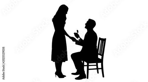 Foto Man proposing to woman with ring isolated on transparent background, Vector