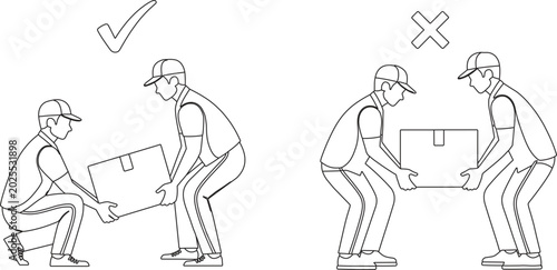 Foto Outline Illustration of Proper and Improper Box Lifting Techniques for Workplace