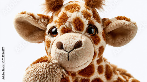 Cute giraffe plush toy isolated PNG, stuffed animal with brown spots for kids and decoration 