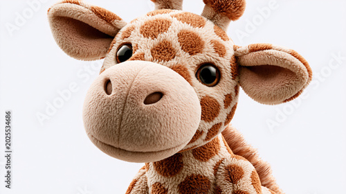 Cute giraffe plush toy isolated PNG, stuffed animal with brown spots for kids and decoration 