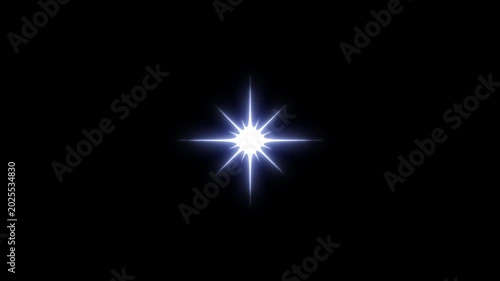 Glowing and twinkling star motion graphics on black screen background. shiny Optical flare light with sparkle rays rotating,sparkling glitter stars, shine twinkle magic,looping animation. 4k