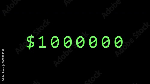 Green Dollar Counter to One Million with Alpha Channel