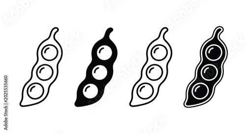 Bild auf Leinwand pea pod icons black and white line art set
