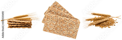 Tableau sur toile Crispbread with seeds and wheat ears, isolated on transparent background