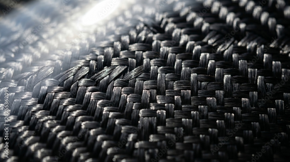 Obraz premium Carbon fiber weave texture, black pattern, close-up industrial material
