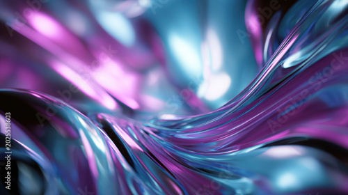 Abstract fluid form with swirling iridescent pink and blue colors, creating a mesmerizing and dynamic visual
