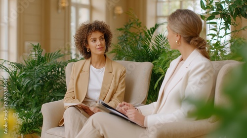Young man engaging in conversation, listening attentively during an therapy interview session