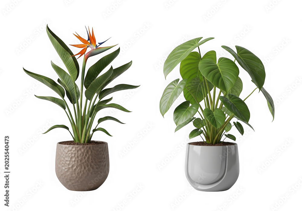Fototapeta premium Two decorative green potted plants for home interior decor