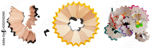 Obraz na płótnie Three pencil shavings, isolated on transparent background